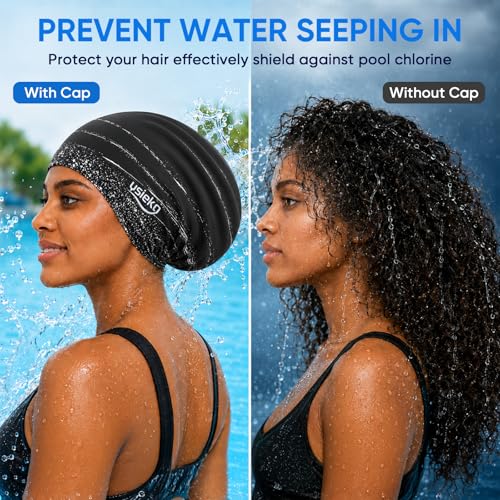 Extra Large Waterproof Swim Cap for Long Hair - Black