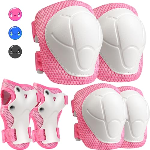 Kids Protective Gear Set - Knee & Elbow Pads with Wrist Guards - Pink