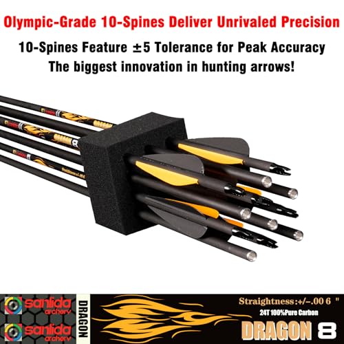 Olympic-Grade Pure Carbon Hunting Arrows - 12 Pack, 10 Spine