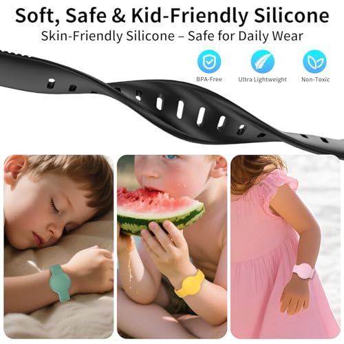 AirTag Bracelet for Kids - 2-Pack Soft Adjustable Wristband - Black/Deep Blue