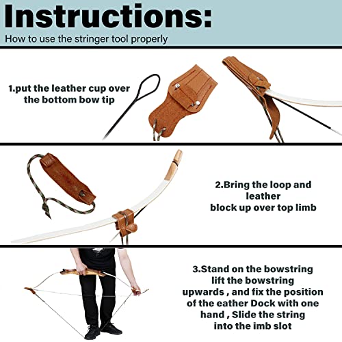Recurve Bow Stringer Tool - Durable Nylon & Leather - Brown