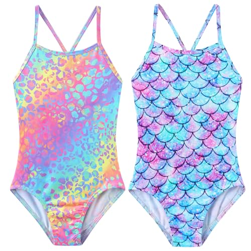 iLover Girls Sparkle Mermaid Purple One-Piece Swimsuit 5-6 Years with Adjustable Straps