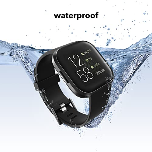 Dr.Sept Waterproof Silicone Replacement Watch Bands for Fitbit Versa 2, Large 7.1-8.7 Inch, Black/Black – 2 Pack