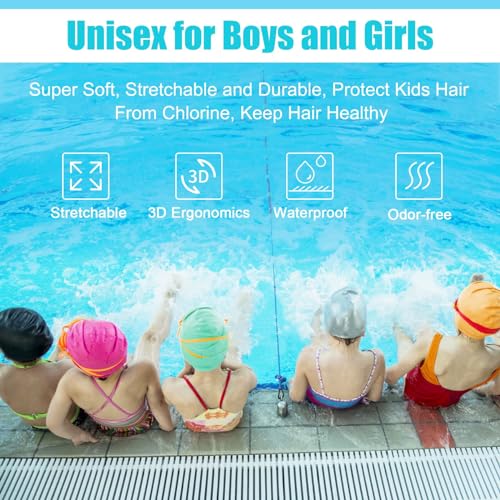 Alepo Kids Swim Cap 2 Pack Rose Red & Purple, 3-8/8-15 Years, Durable Silicone with 3D Ear Pockets