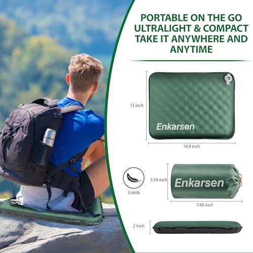 Inflatable Travel Seat Cushion - Self-Inflating Memory Foam Pad - Green