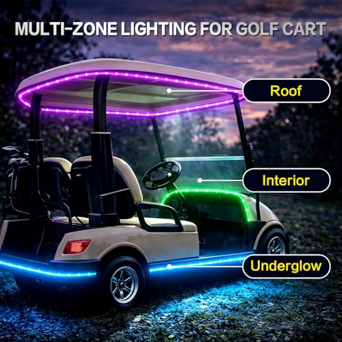 VIDLULTD 16.4FT Battery-Powered RGBIC LED Strip Lights for Golf Cart Canopy, Waterproof Wireless Underglow