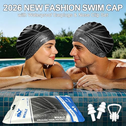 Whale Extra Large Black Swim Cap for Long Hair, Afro & Extensions – Waterproof & Comfortable
