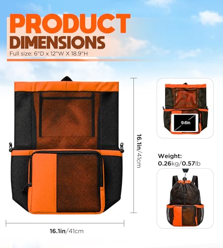 RUENVUE Orange Mesh Swim Bag Drawstring Backpack for Swimmers & Beach, Summer Essentials