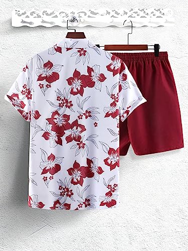 GORGLITTER Men's Rave Vacation 2-Piece Shorts Set Large Red & White
