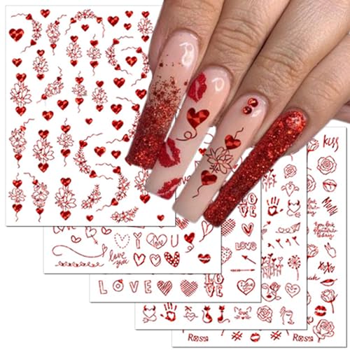Valentine's Day Nail Art Stickers - 934 Pcs Self-Adhesive Designs, 12 Sheets