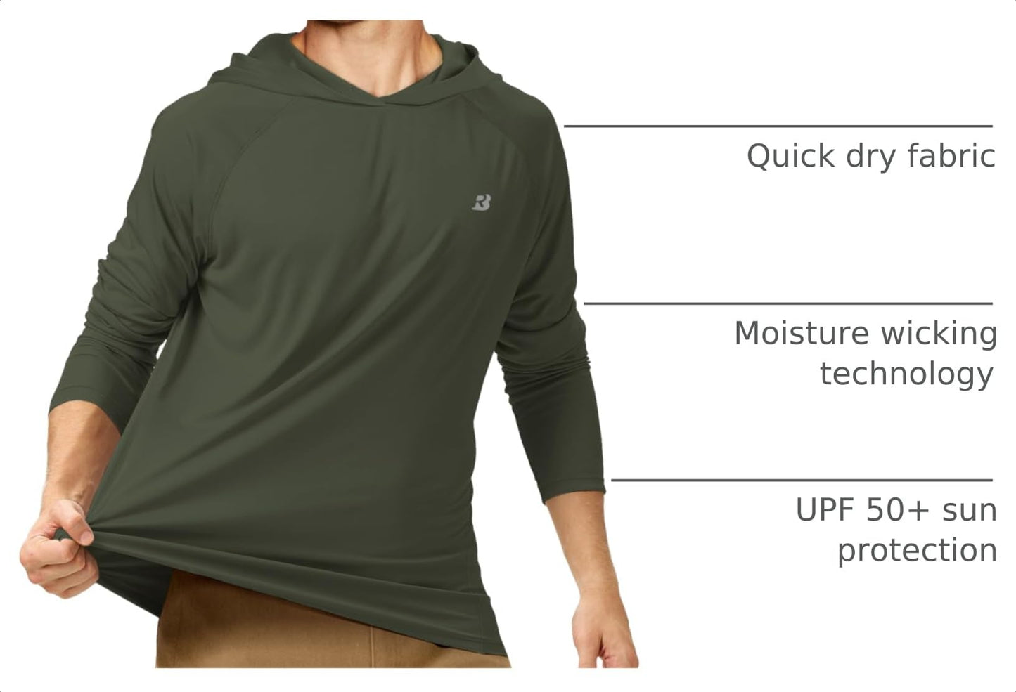 Roadbox Men's Sun Protection Long Sleeve Hoodie UPF 50+ Outdoor UV Fishing Shirts for Workout, Running, Fishing, Hiking (Medium)
