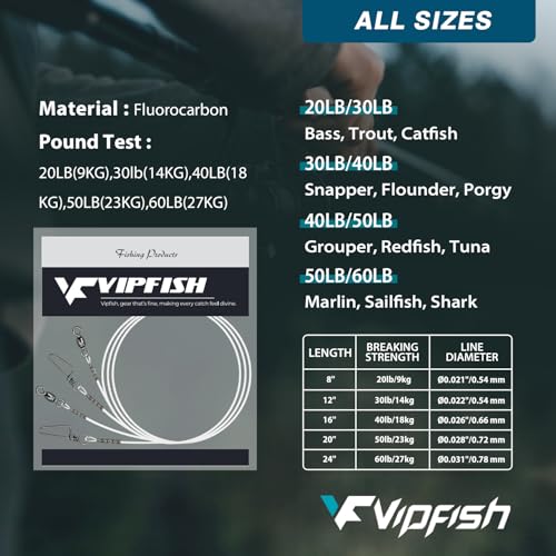 Fluorocarbon Fishing Leader with Crane Swivel - 40LB, 16", 6-Pack
