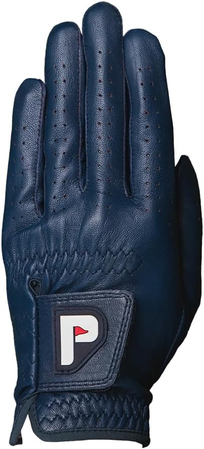 Skiennix Men's Golf Glove - Premium Cabretta Leather - Red, Blue & White - Includes Putting Ball Marker - Right & Left Handed (Single Pack)
