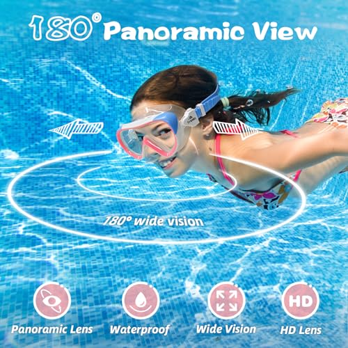 Kids Swimming Goggles with Nose Cover - Anti-Fog No Leakage - Pink