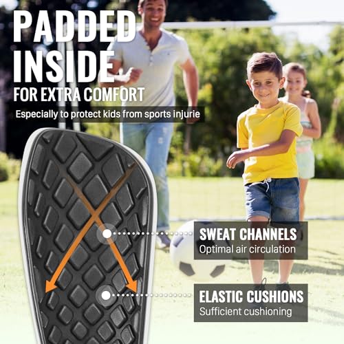 Soccer Shin Guards with Sleeves for Kids & Adults - Black, M