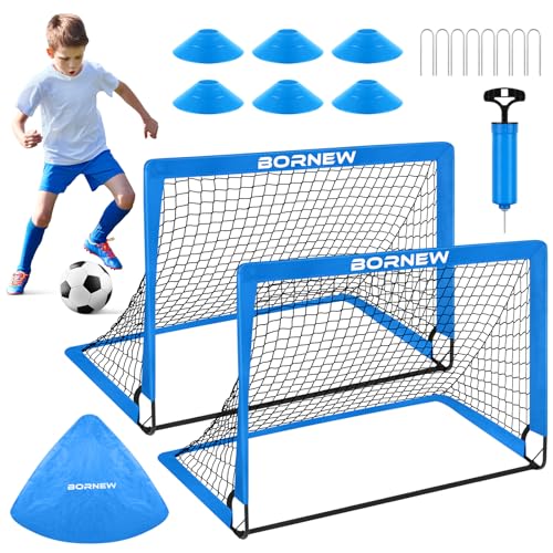 Kids Soccer Goal Set - Portable 6' x 4' & 4' x 3' Nets - Blue