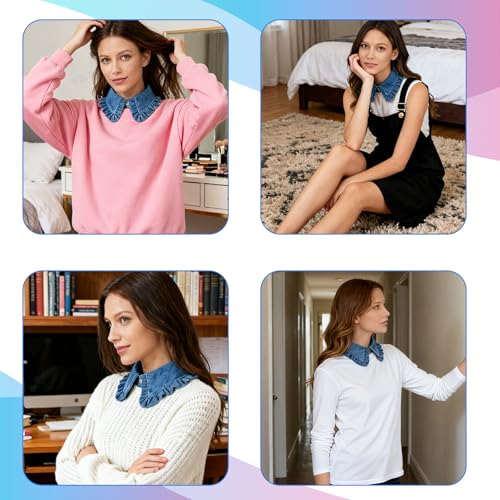 Women's Denim Detachable Collar - Blue Fake Dickey Half Shirt Accessory