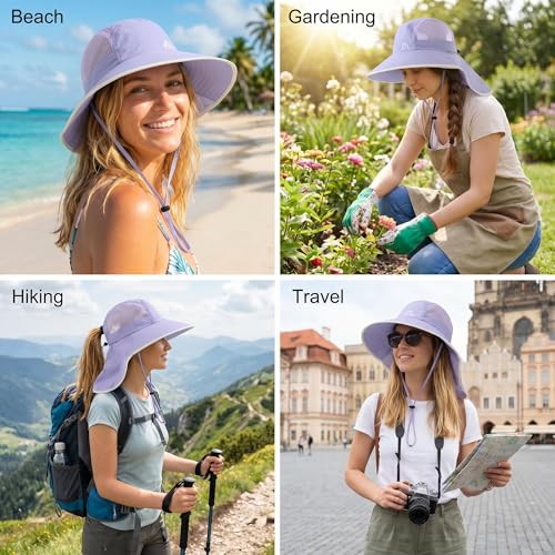 UV Sun Protection Hat Women Foldable Neck Flap Wide Brim Fishing with