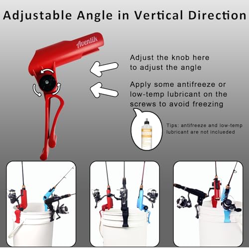 Adjustable Bucket Fishing Rod Holder - Durable ABS - Ice Fishing - Red