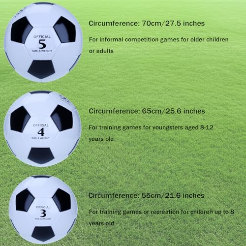 NiuXTool Black & White Soccer Ball with Pump, Durable PU Leather, Sizes 3/4/5