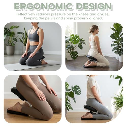 Adjustable Kneeling Meditation Stool - Ergonomic Black Bench