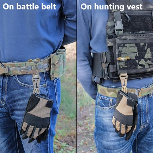 Tactical Molle Glove Clip, T-Mount Metal Carabiner Key Holder for