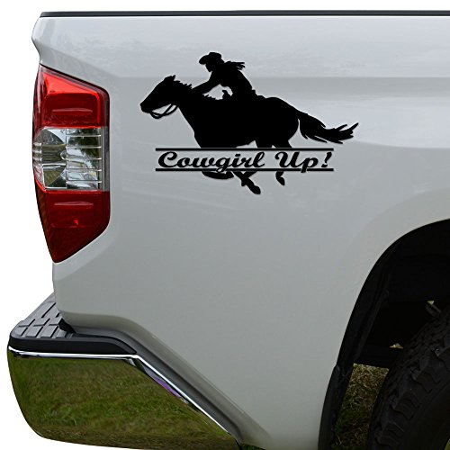 Cowgirl Up Horse Racing Vinyl Decal Sticker - 6 Inch Gloss White