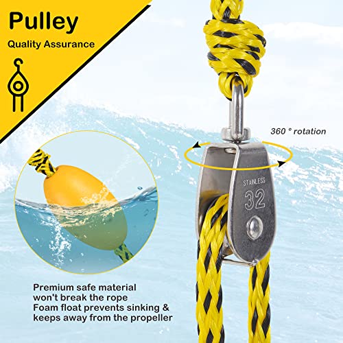 Heavy Duty Boat Tow Harness with D Rings - Yellow Black, 18 Feet