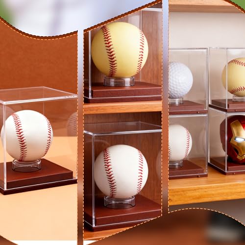 Baseball Display Case - Clear Acrylic Cube with Wooden Base