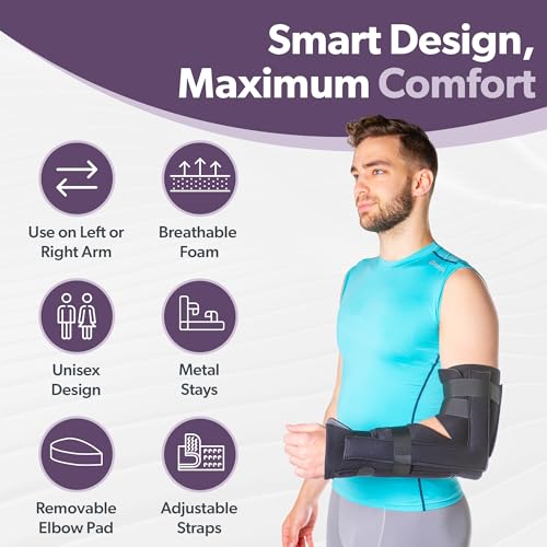 BraceAbility Elbow Immobilizer Brace - Small/Medium, Removable Cast & Support
