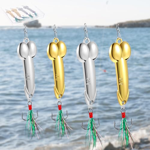4 Pcs Fishing Lures Set - Gold & Silver, 15g & 21g - Fun Gift for Fish Lovers
