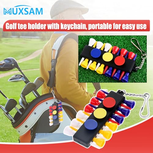 Golf Tee Holder with Keychain - 12 Tees & 3 Ball Markers - Black