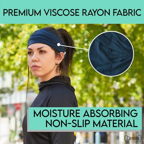 CHARM Japanese Style Headband for Men & Women, 3-Pack in Black, Gray, Navy – Stretchy, Non-Slip Workout & Daily Use