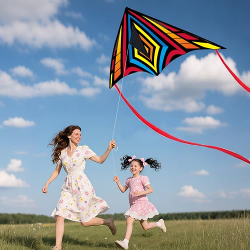 Lanrui Zeph-O Delta Beginner Kite for Kids & Adults - Easy to Fly Beach Kite, 60x28 Inches, Ready-to-Fly Set