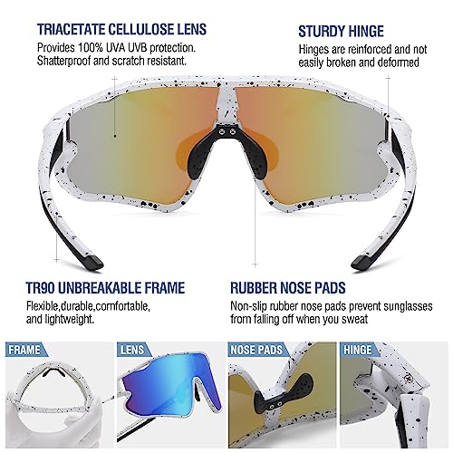 Kids Polarized Sports Sunglasses - White Black Frame Blue Lens