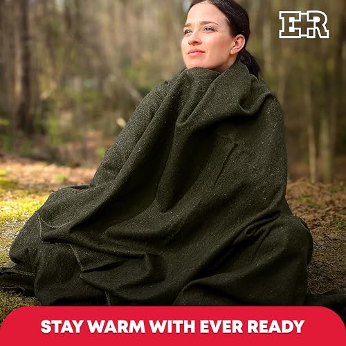 Ever Ready First Aid Wool Blanket - 80% Wool, Washable, 96x66in, Olive Drab Green