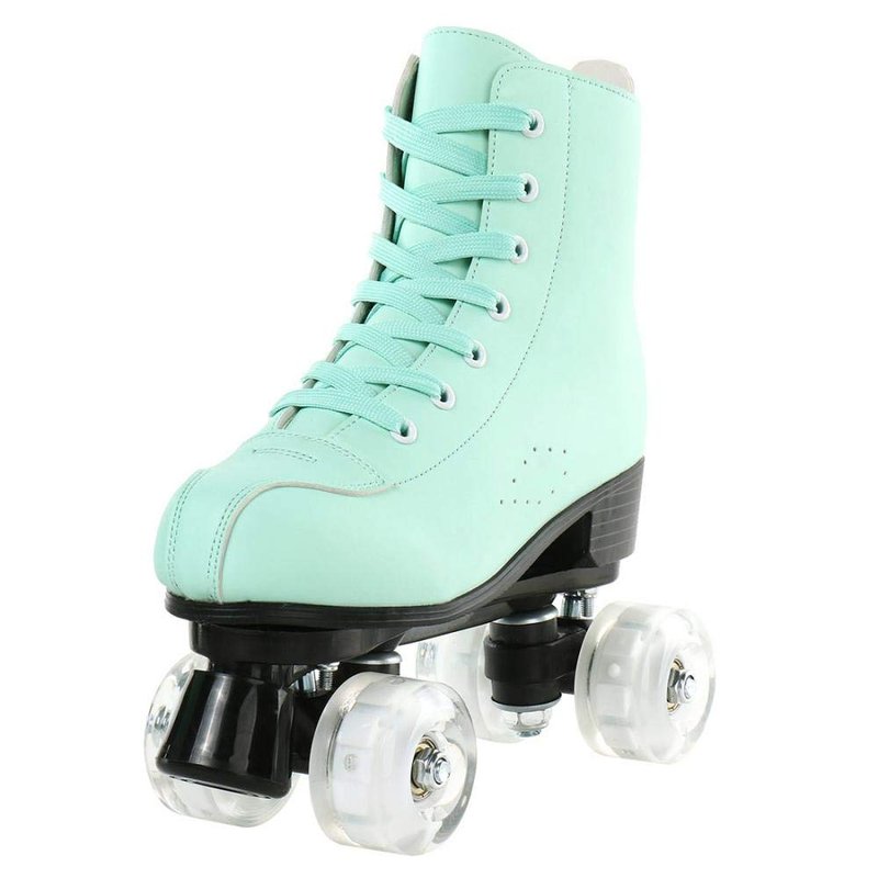 XUDREZ High-Top Roller Skates for Women - Cozy Green PU Leather, Indoor Outdoor Double-Row Skates for Beginners with Shoes Bag (Flash Wheel, 38)