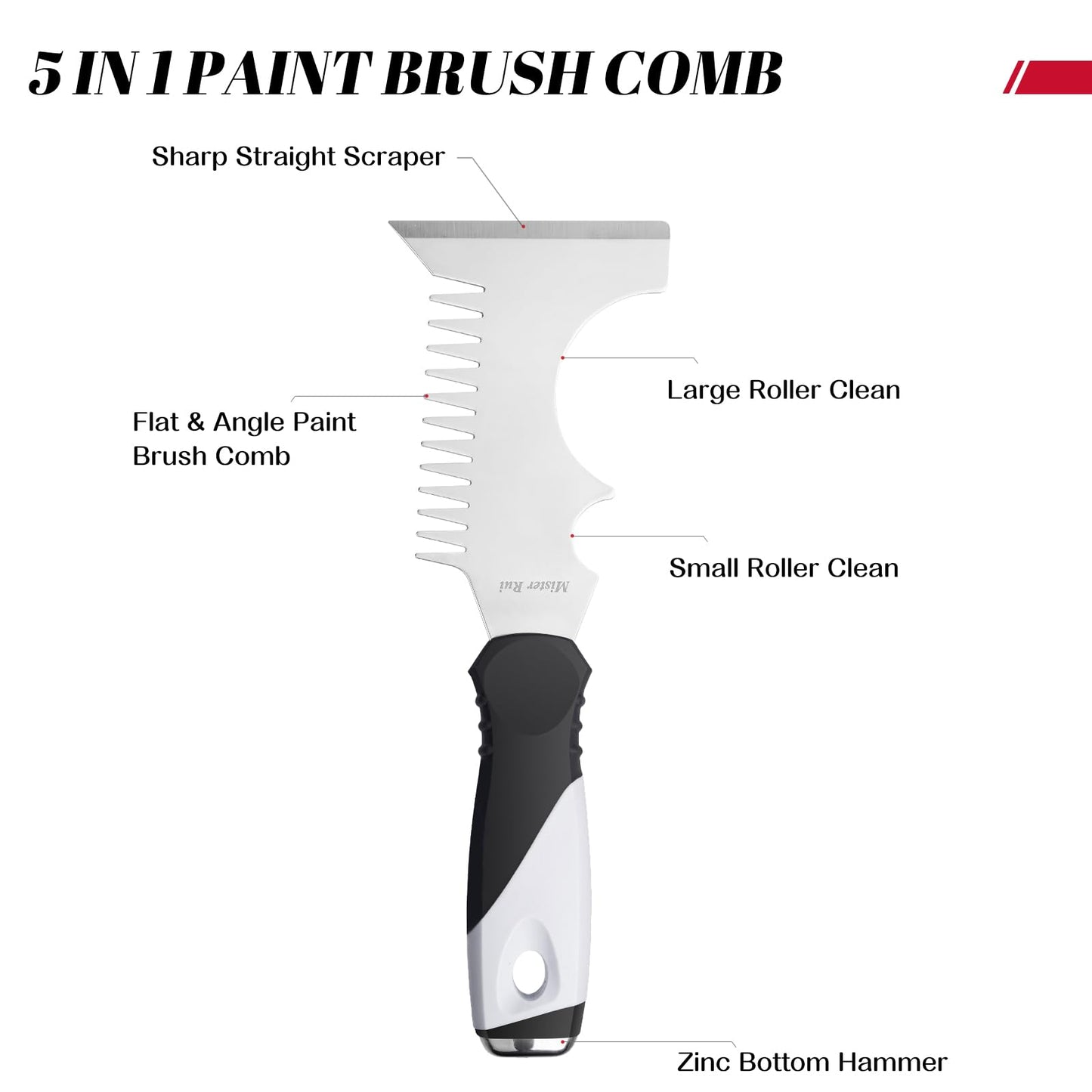 Mister Rui Paint Brush Set with Comb, 2" & 2.5" Angled Sash Brushes, Paint Brush Cleaner Tool, Commercial Grade for Trim, Cabinets & Rollers