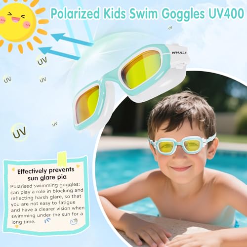 Kids Polarized Swimming Goggles - Anti-Fog UV Protection - Sea Green
