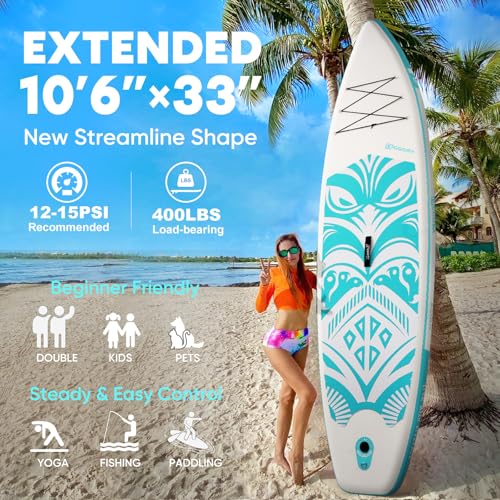 Inflatable Paddle Board - Stable Non-Slip Deck, Portable Set - Totem Green