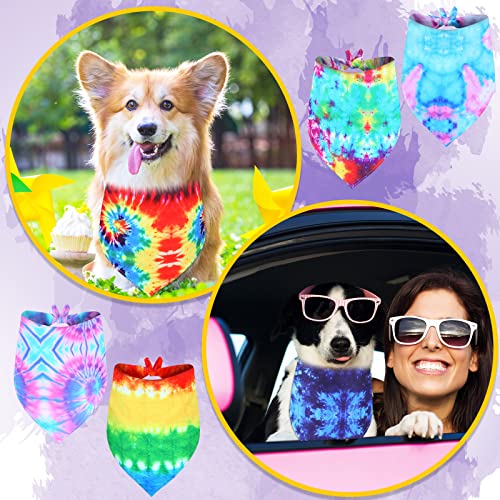 Weewooday 20 Pcs Tie-Dye Dog Bandanas Set, L Size – Reusable Polyester Triangle Scarves
