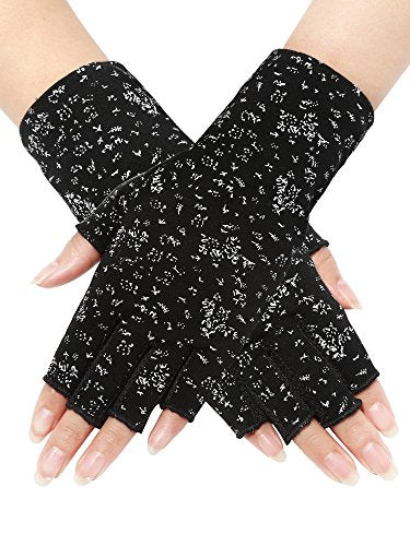 Women’s UV Protection Fingerless Gloves - Black Mitten for Cycling