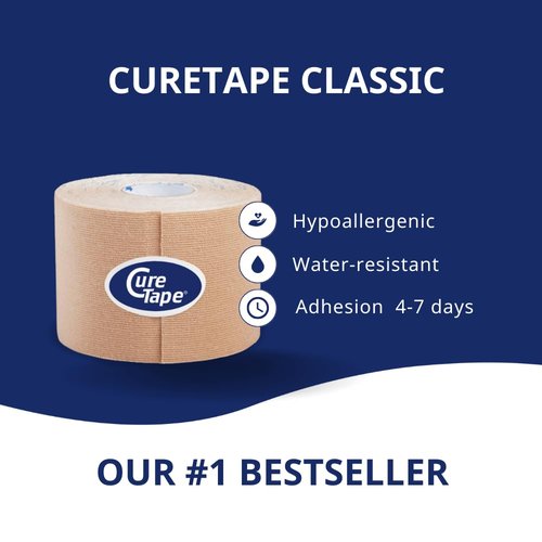 CureTape Classic | Kinesiology Tape for Muscle & Joint Pain | Elastic Therapeutic Tape | Waterproof Athletic Tape | Medical K Tape (Beige)