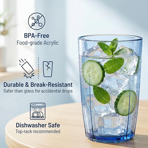 ZEAYEA 6-Pack 14 oz Acrylic Drinking Cups, Unbreakable Stackable Tumbler Set BPA-Free