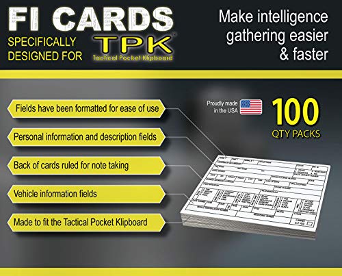 100 Pack Tactical Pocket Klipboard FI Cards for First Responders | Fits 3x5 Index Cards