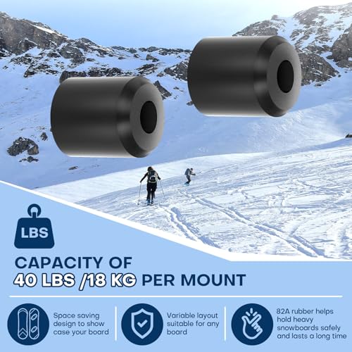 Snowboard Wall Mount Rack - 4pcs Black PU Rubber Grip
