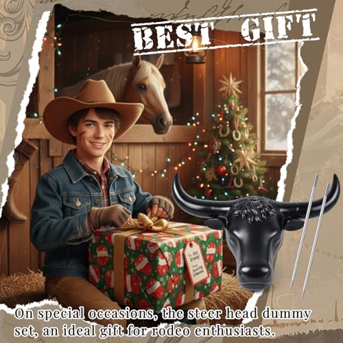 Black Crowye Full-Size Roping Steer Head Dummy 20” Horn Spread with Detachable Horns