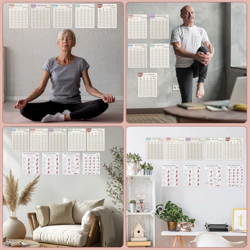 Chair Yoga Poster Set for Seniors – 4 Illustrated Guides & 30-Day Challenge - White