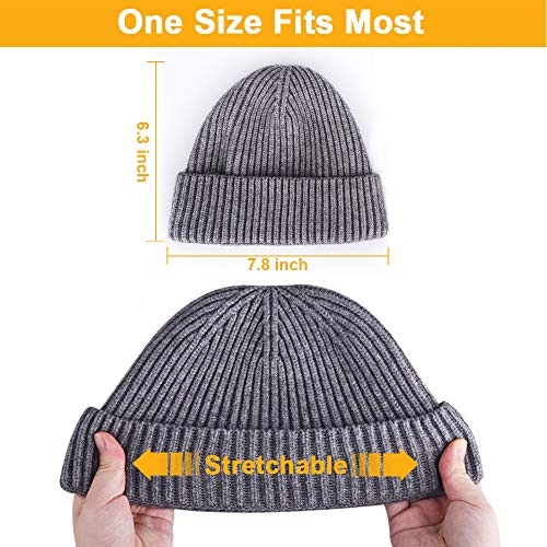 Heniho 3 Pack Wool Fisherman Beanies for Men - Black, Gray, Green, Short Cuffed Knit Hats