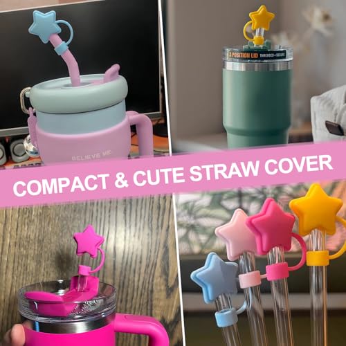 3 Pcs Star Silicone Straw Covers for 10mm Tumbler Straws - Yellow/Blue/Rose